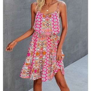 Fabulous Boho gypsy hot pink floral mini dress